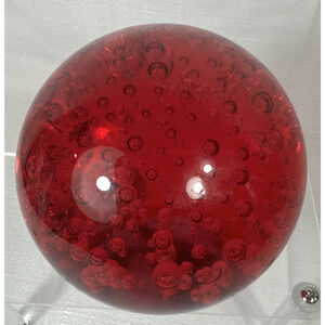 Controlled‎ Bubble Late Century Ruby Red Art Glass Sphere Orb Globe Paperweight